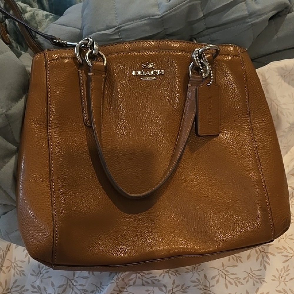 Coach Tan Leather Shoulder Bag with Signature Logo